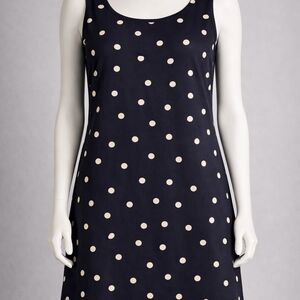 Requirements Navy Cream Polka Dot Linen Blend Shift Dress L
